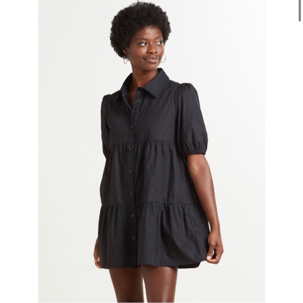 Sanctuary Solid Night Sky Black Button Down Mini … - image 1